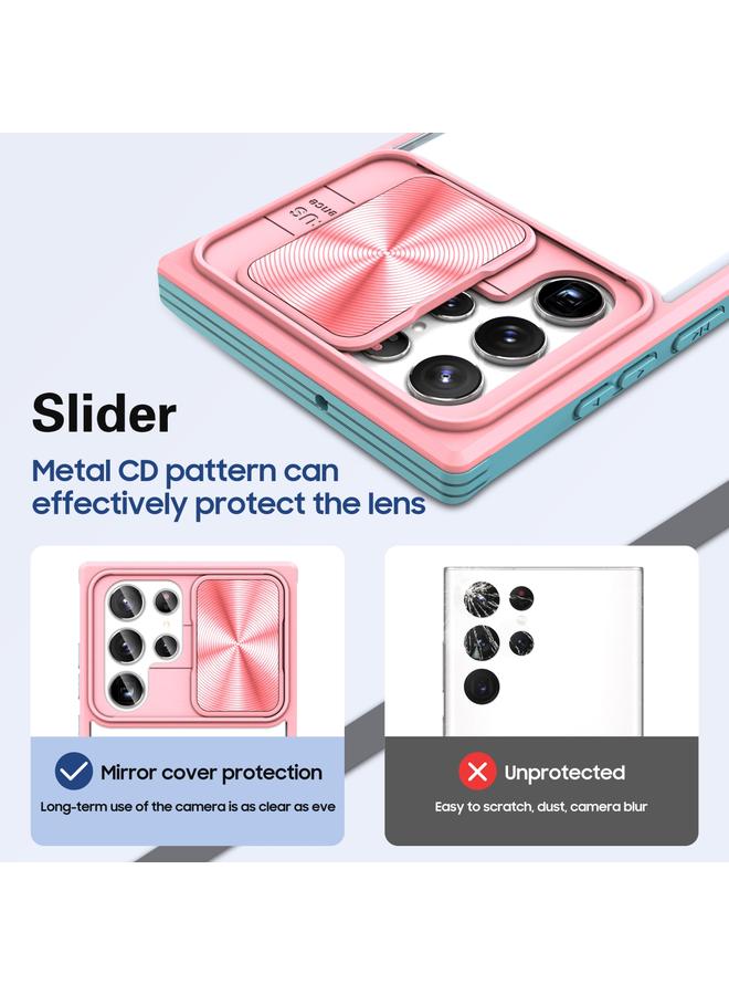 erorex For Samsung Galaxy S22 Ultra 5G 360 Degree Full Coverage Sliding Camshield Phone Case(Pink+Blue) - Image 4