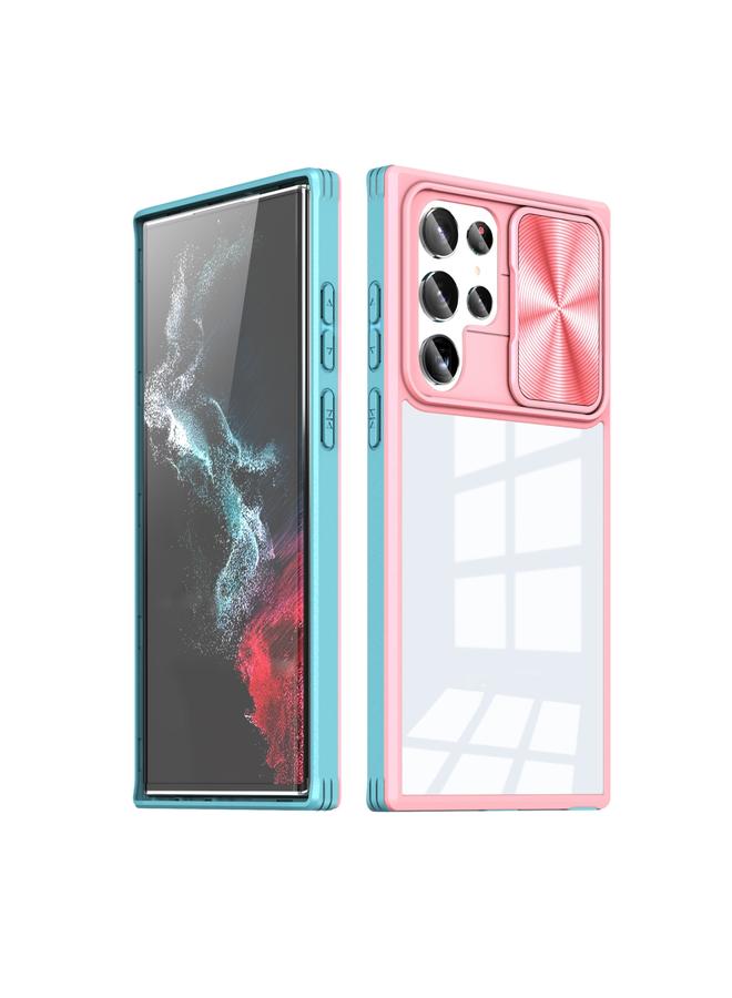 erorex For Samsung Galaxy S22 Ultra 5G 360 Degree Full Coverage Sliding Camshield Phone Case(Pink+Blue) - Image 1