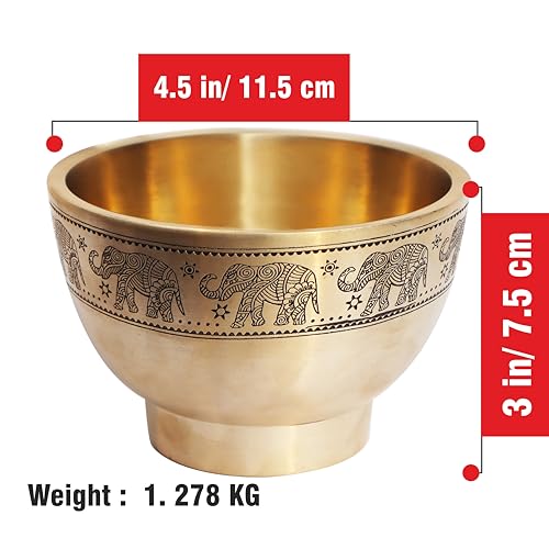 Pure Source India Antique Brass Mortar and Pestle, 4.5 inch Ancient Brushed Elephant Embossed Okhli Metal Herb Grinder for Crushing Pills Herbs Vegetables Dry Fruits - Image 2