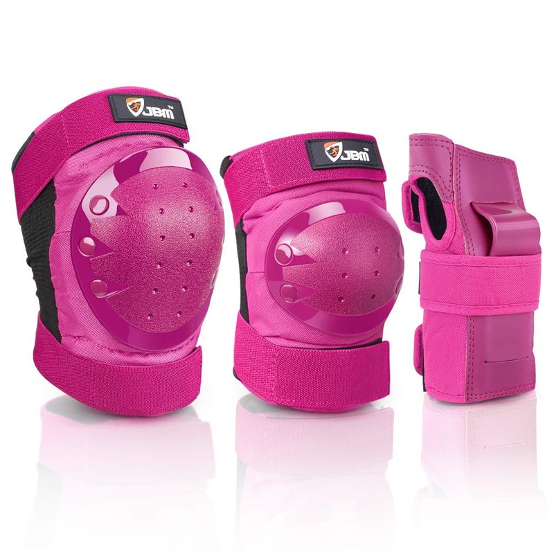 JBM Adult Knee Pads Elbow Pads and Wrist Guards Full Protective Gear for Skateboarding Skate Inline Riding Beginner Scooter Roller Skater (Pink, Large) - Image 1