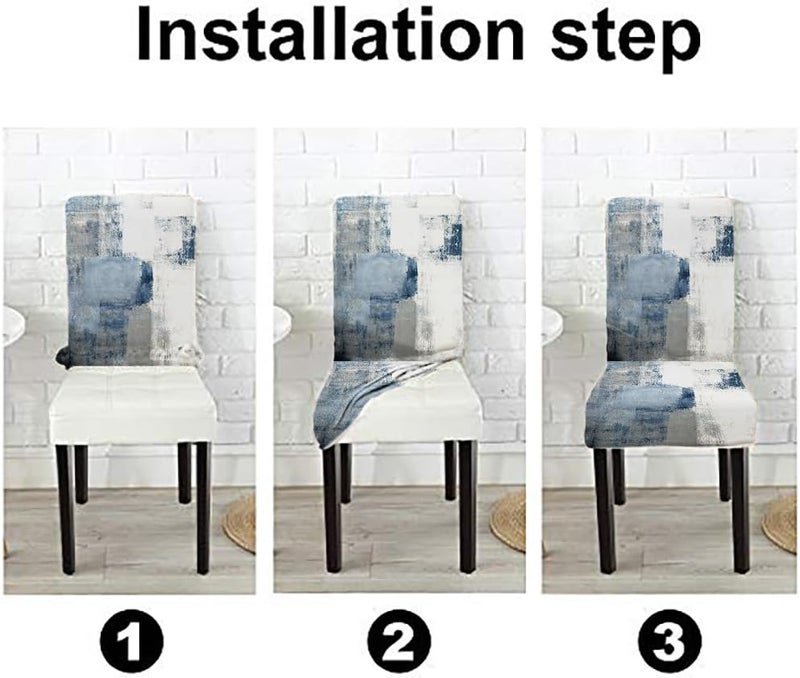 CAPSCEOLL Blue and Grey Chair Covers Dining Chairs Covers Set of 4 Removable Washable Parson Chair Covers for Dining Room Living Room Kitchen Christmas - Image 5