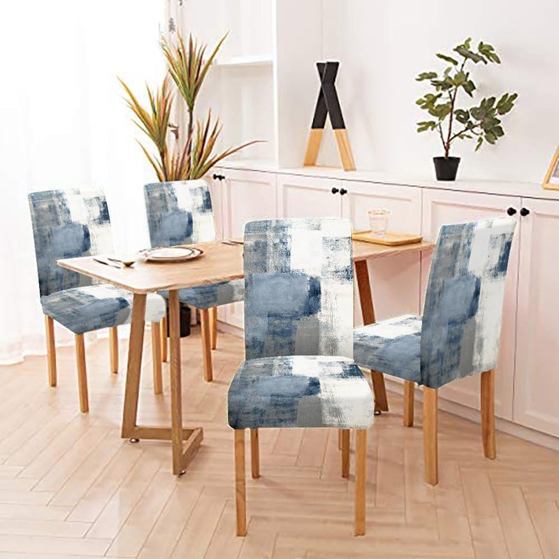 CAPSCEOLL Blue and Grey Chair Covers Dining Chairs Covers Set of 4 Removable Washable Parson Chair Covers for Dining Room Living Room Kitchen Christmas - Image 4
