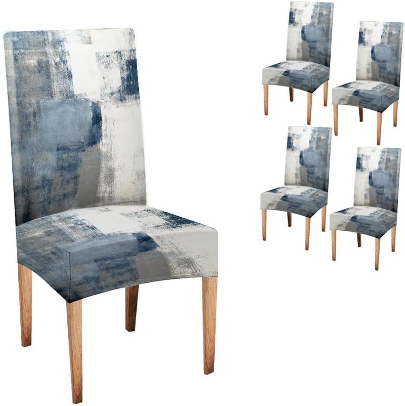 CAPSCEOLL Blue and Grey Chair Covers Dining Chairs Covers Set of 4 Removable Washable Parson Chair Covers for Dining Room Living Room Kitchen Christmas - Image 1