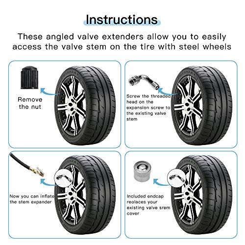 Mellbree 6-Pack Valve Stem Extenders, Mellbree 45 Degree 90 Degree 135 Degree Schrader Tire Valve Extension Compatible for Dual Wheels Passenger Cars, RV, Stroller, Bicycles, Motorcycles and Trailers - Image 2