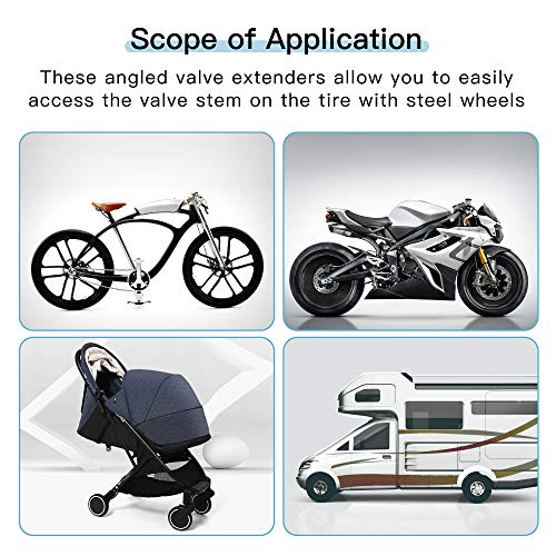 Mellbree 6-Pack Valve Stem Extenders, Mellbree 45 Degree 90 Degree 135 Degree Schrader Tire Valve Extension Compatible for Dual Wheels Passenger Cars, RV, Stroller, Bicycles, Motorcycles and Trailers - Image 5