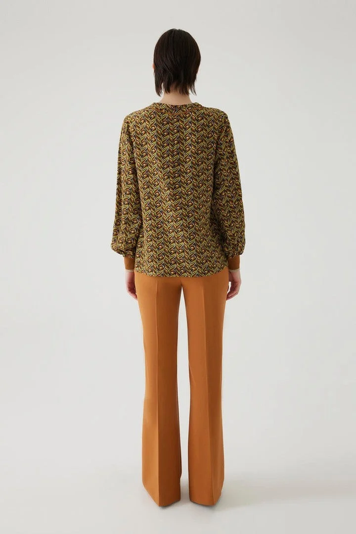 EXQUISE Patterned Round Neck Regular Blouse