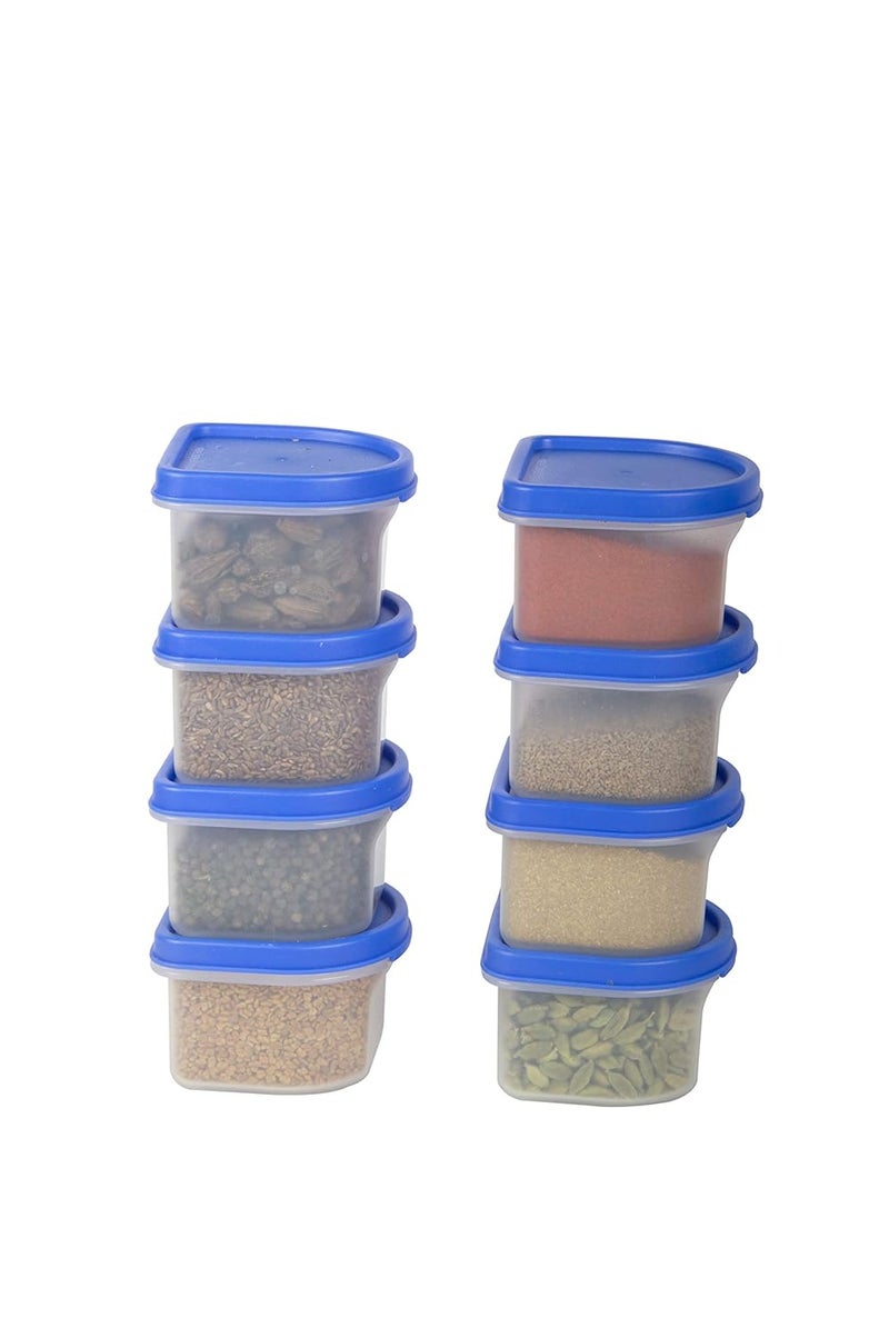 Cutting EDGE Modular Containers Oval Set with Plain Lid for Pickle Sauces Spices Chutney Dryfruits Travelling Spill proof Stackable 250 ML Set of 8 Blue Lids - Image 2