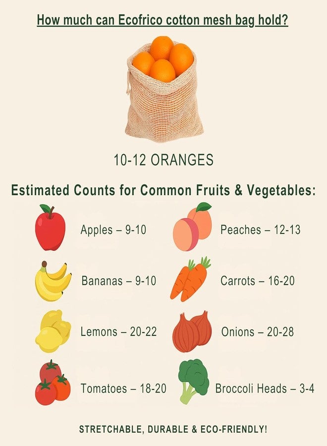 Akshify 100% Cotton Mesh Vegetable & Fruit Storage Bags for Fridge – Reusable Washable Breathable Produce Bags with Drawstring, Eco-Friendly Plastic-Free Kitchen Organizer (Pack of 5) - Image 5