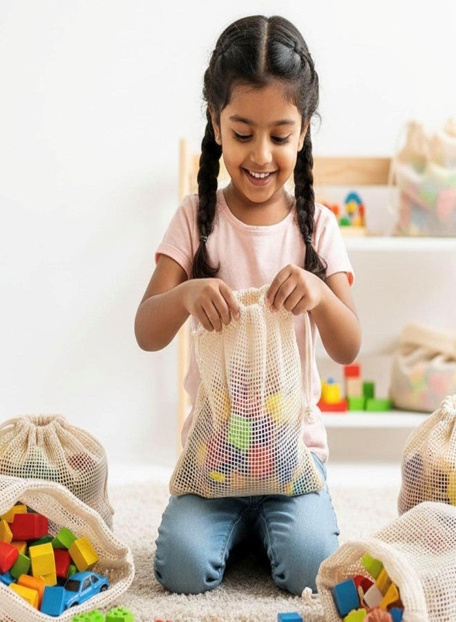 Akshify 100% Cotton Mesh Vegetable & Fruit Storage Bags for Fridge – Reusable Washable Breathable Produce Bags with Drawstring, Eco-Friendly Plastic-Free Kitchen Organizer (Pack of 5) - Image 3