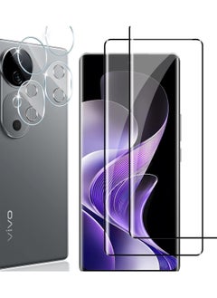 جنرال واقٍ للشاشة متوافق مع VIVO V40 Pro، [عبوة مكونة من 2] زجاج مقسى + [عبوة مكونة من 2] واقي لعدسة الكاميرا، فيلم حماية بدقة HD بصلابة 9H مقاوم للخدش.  - Image 1