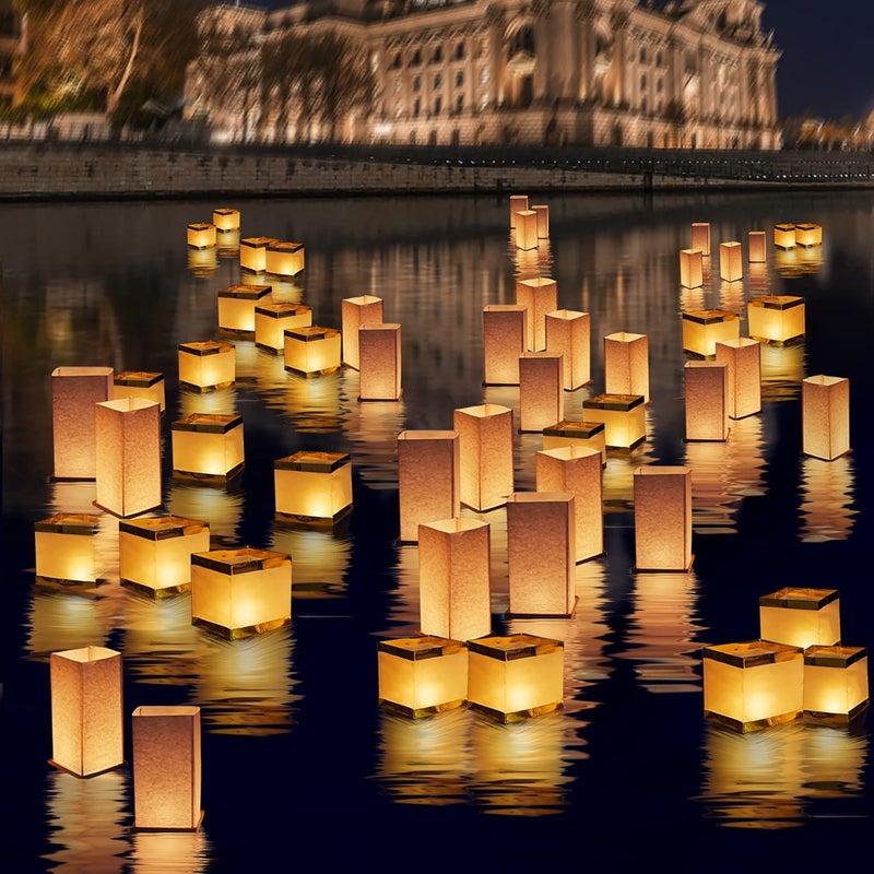 FueLye Square Rectangle Floating Candles Lantern Sets,Outdoor Decoration Waterproof Floating Lanterns for Pool,River,Memorials,Wedding,Bar,and Parties(6Pack) - Image 1