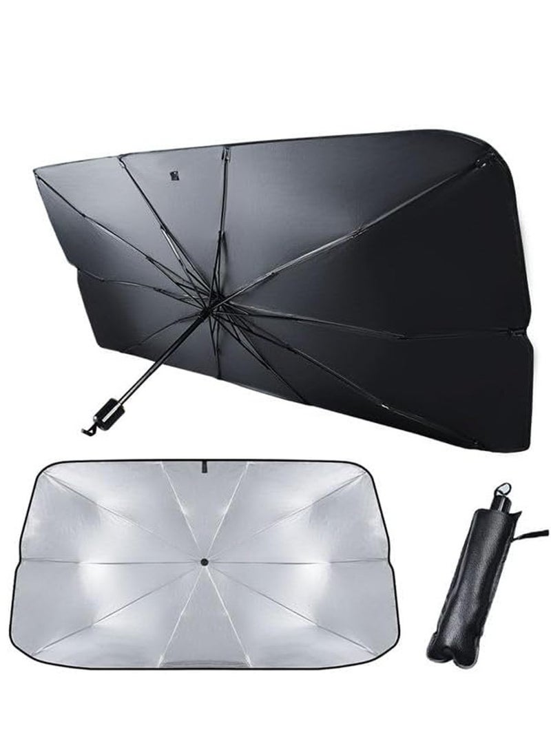VIO Foldable Car Sun Visor Car Windshield Sun Shade Umbrella Car UV Sunshade Umbrella Car Windshield Block Cover with Leather Cover Suitable for Most Cars 130x74 cm Large  - Image 1