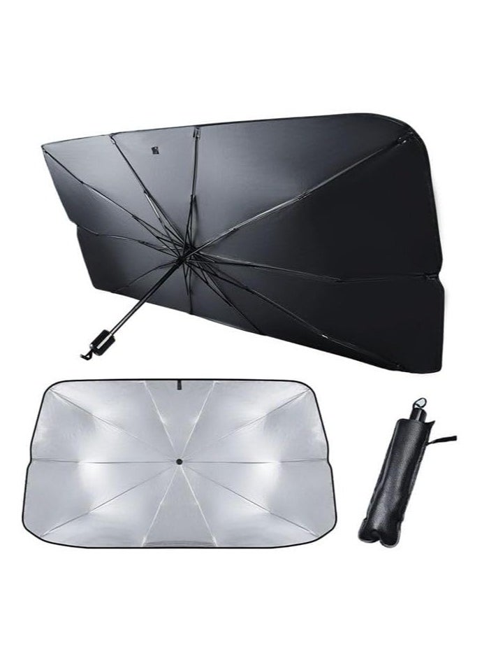 VIO Foldable Car Sun Visor Car Windshield Sun Shade Umbrella Car UV Sunshade Umbrella Car Windshield Block Cover with Leather Cover Suitable for Most Cars 130x74 cm Large  - Image 3