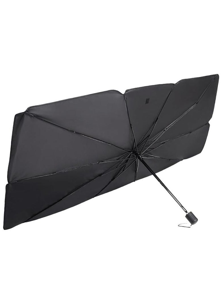 VIO Foldable Car Sun Visor Car Windshield Sun Shade Umbrella Car UV Sunshade Umbrella Car Windshield Block Cover with Leather Cover Suitable for Most Cars 130x74 cm Large  - Image 2