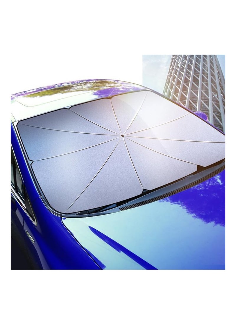 VIO Foldable Car Sun Visor Car Windshield Sun Shade Umbrella Car UV Sunshade Umbrella Car Windshield Block Cover with Leather Cover Suitable for Most Cars 130x74 cm Large  - Image 5