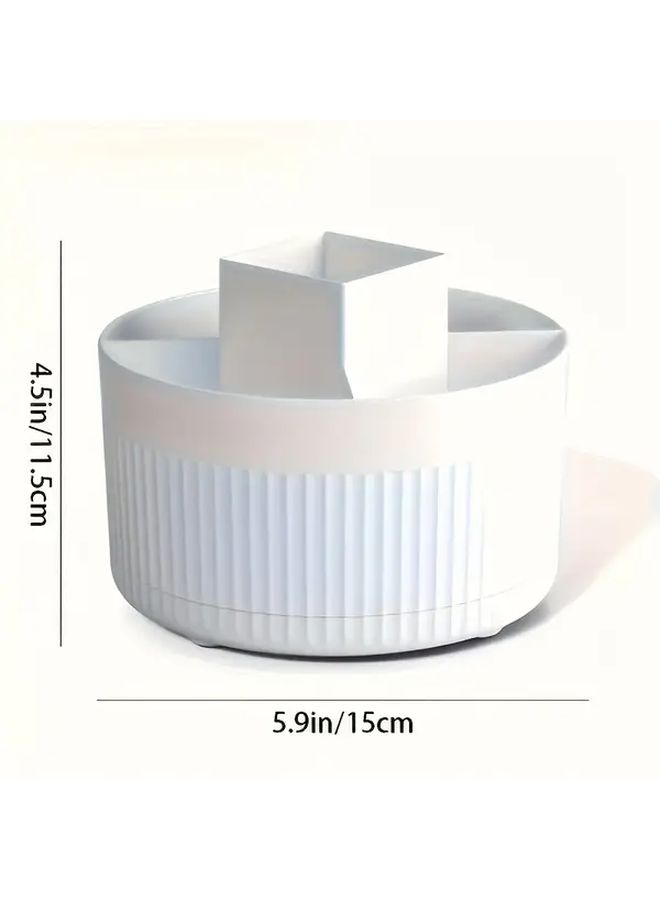 White Rotating Makeup Organizer ABS Plastic Storage Box For Vanity Desk Countertop - Image 3