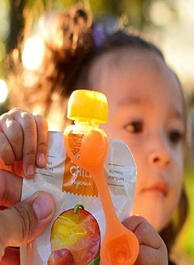 ChooMee ChooMee SoftSip Food Pouch Top | Baby Led Weaning | No Spill Flow Control Valve, Protects Childs Mouth, 100% Silicone, BPA Free | 2CT Orange Aqua  - Image 4