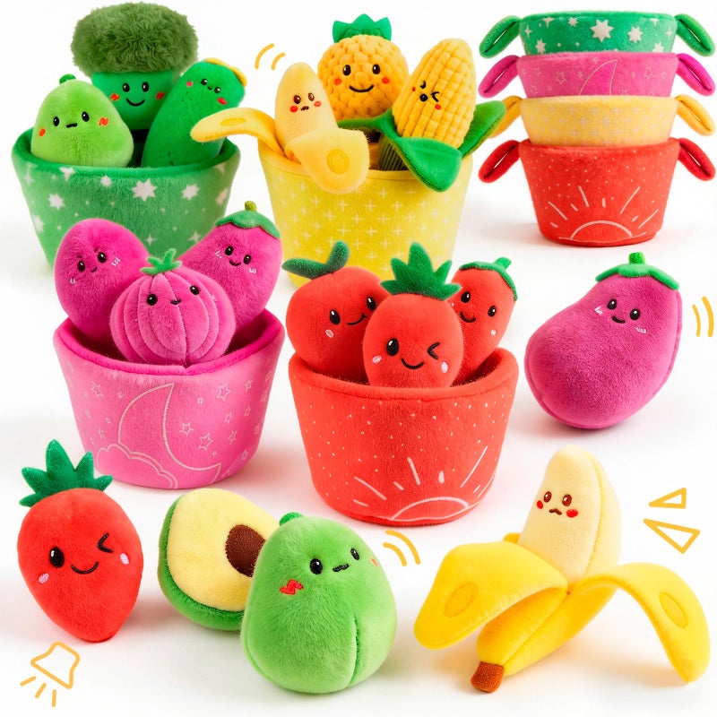 SAIMAND Baby Toys 6â€“12 Months, 16PCS My First Fruit Vegetable Sensory Toys for Babies Infants, Color Sorting Play Food with Crinkle & Rattle, Montessori Toys for 1 Year Old Toddlers Boys Girls - Image 1
