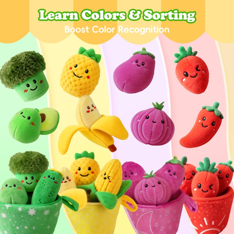 SAIMAND Baby Toys 6â€“12 Months, 16PCS My First Fruit Vegetable Sensory Toys for Babies Infants, Color Sorting Play Food with Crinkle & Rattle, Montessori Toys for 1 Year Old Toddlers Boys Girls - Image 4