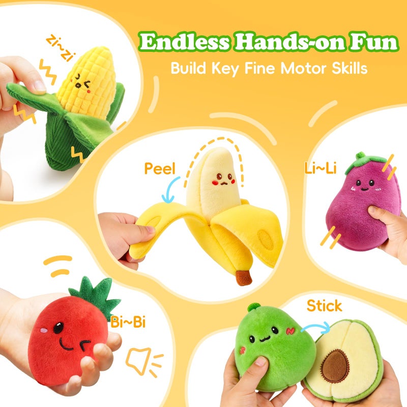 SAIMAND Baby Toys 6â€“12 Months, 16PCS My First Fruit Vegetable Sensory Toys for Babies Infants, Color Sorting Play Food with Crinkle & Rattle, Montessori Toys for 1 Year Old Toddlers Boys Girls - Image 3