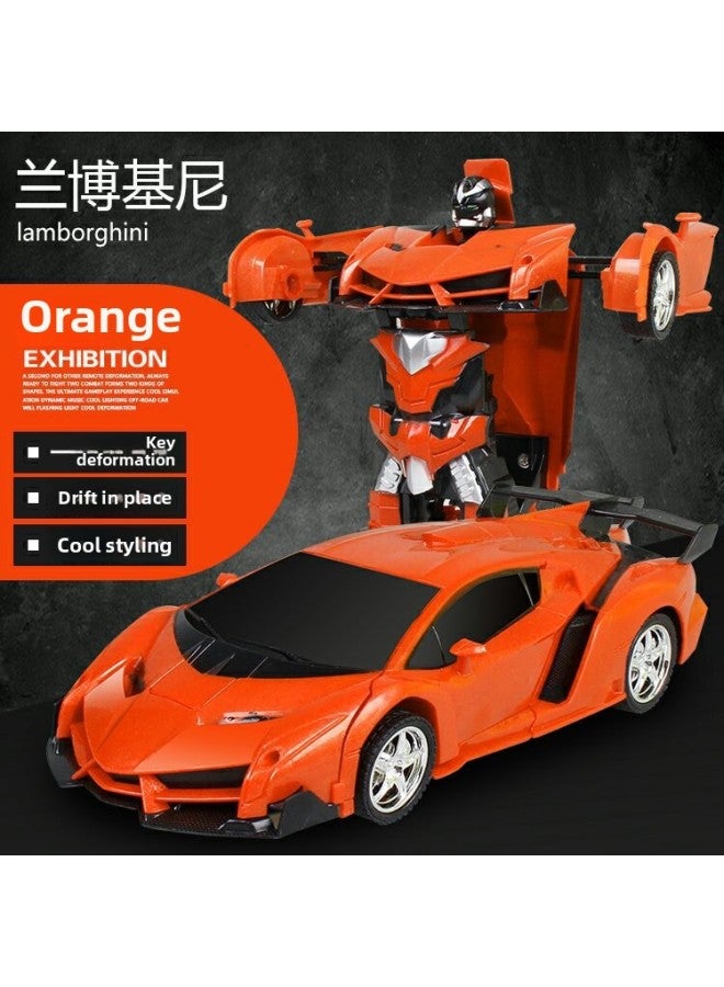 Children's Deformation Remote Control Car Robot Boy Toy Car Electric Induction Remote Control Car Stall Toy Wholesale-Color:One-click Deformation (charging Version Orange)-Proportion:1:18 - Image 1
