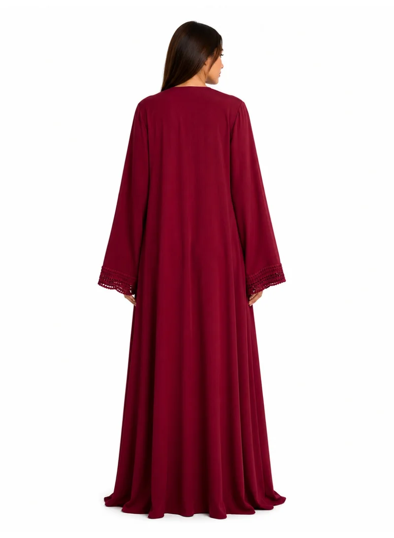 Reem Abayas Women's Maroon Abaya with Lace detail and Matching Sheila