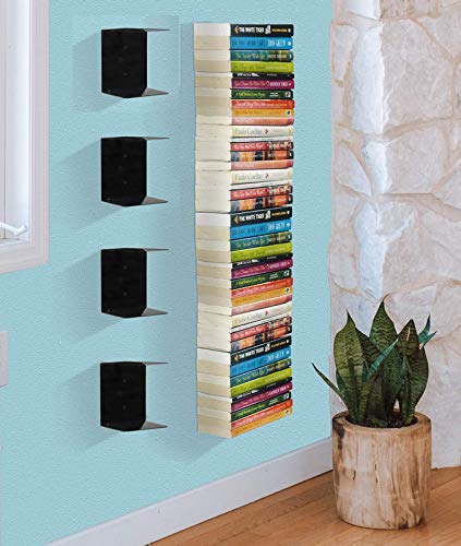 Go Hooked Heavy Duty Metal Wall Mounted Book Shelves for Study Room, Living Room and Bedrooms (4 Pcs) (Black) - Image 1