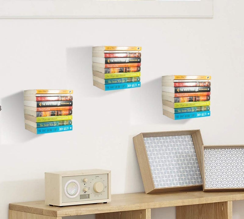 Go Hooked Heavy Duty Metal Wall Mounted Book Shelves for Study Room, Living Room and Bedrooms (4 Pcs) (Black) - Image 3