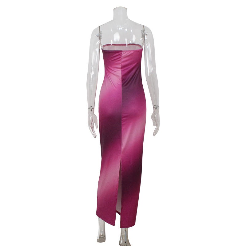 Gradient Print Strapless Bodycon Long Dress - Image 4