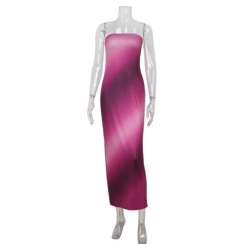 Gradient Print Strapless Bodycon Long Dress - Image 5