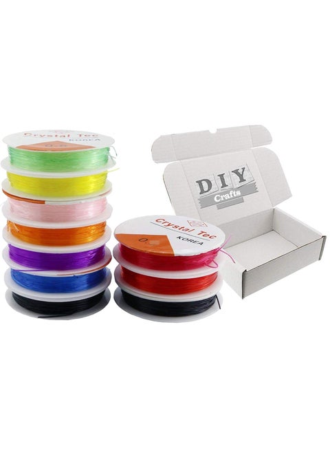DIY Crafts Design No # 5, Pack of 10 Rolls, Colorful Jewelry Making Multi Purpose Elastic Stretch String Cord C(Design No # 5, Pack of 10 Rolls)