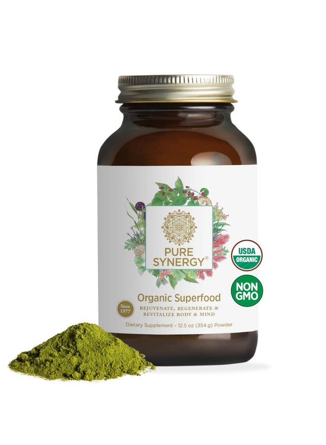 Pure Synergy مسحوق سوبر فود عضوي من PURE SYNERGY | مسحوق سوبر فود أخضر | مكمل غذائي كامل مع خضروات عضوية، سبيرولينا وفطر | للطاقة، الشيخوخة الصحية، وصحة المناعة (12.5 أونصة) - Image 1