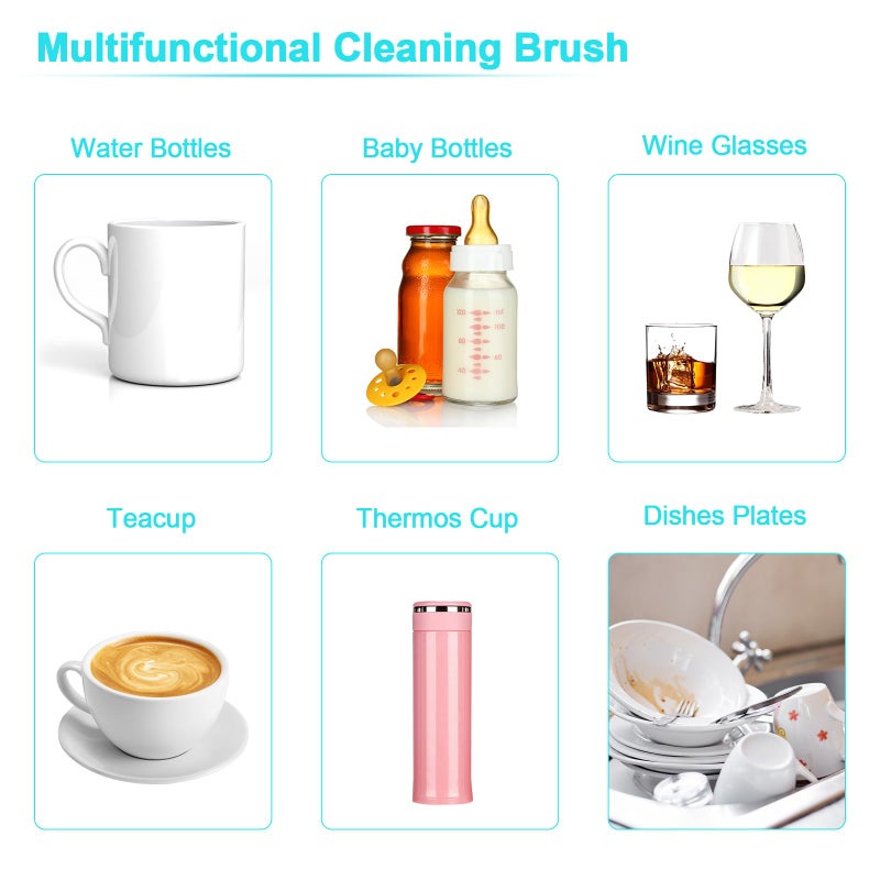biqin Electric Cleaning Brush Set 4 Piece Multi-Purpose Cleaner Brushes,360Â° high-Speed Rotation Cleaning,1500mAh,Waterproof IPX65,Perfect Household Cleaning Brushes(White) - Image 3