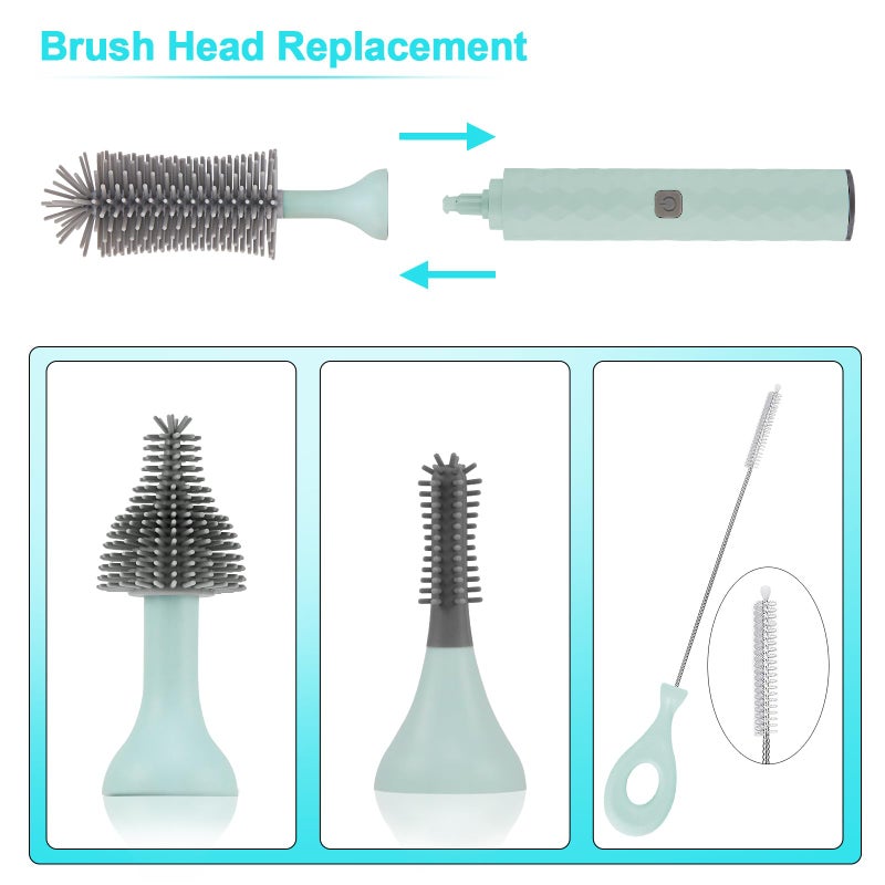 biqin Electric Cleaning Brush Set 4 Piece Multi-Purpose Cleaner Brushes,360Â° high-Speed Rotation Cleaning,1500mAh,Waterproof IPX65,Perfect Household Cleaning Brushes(White) - Image 5