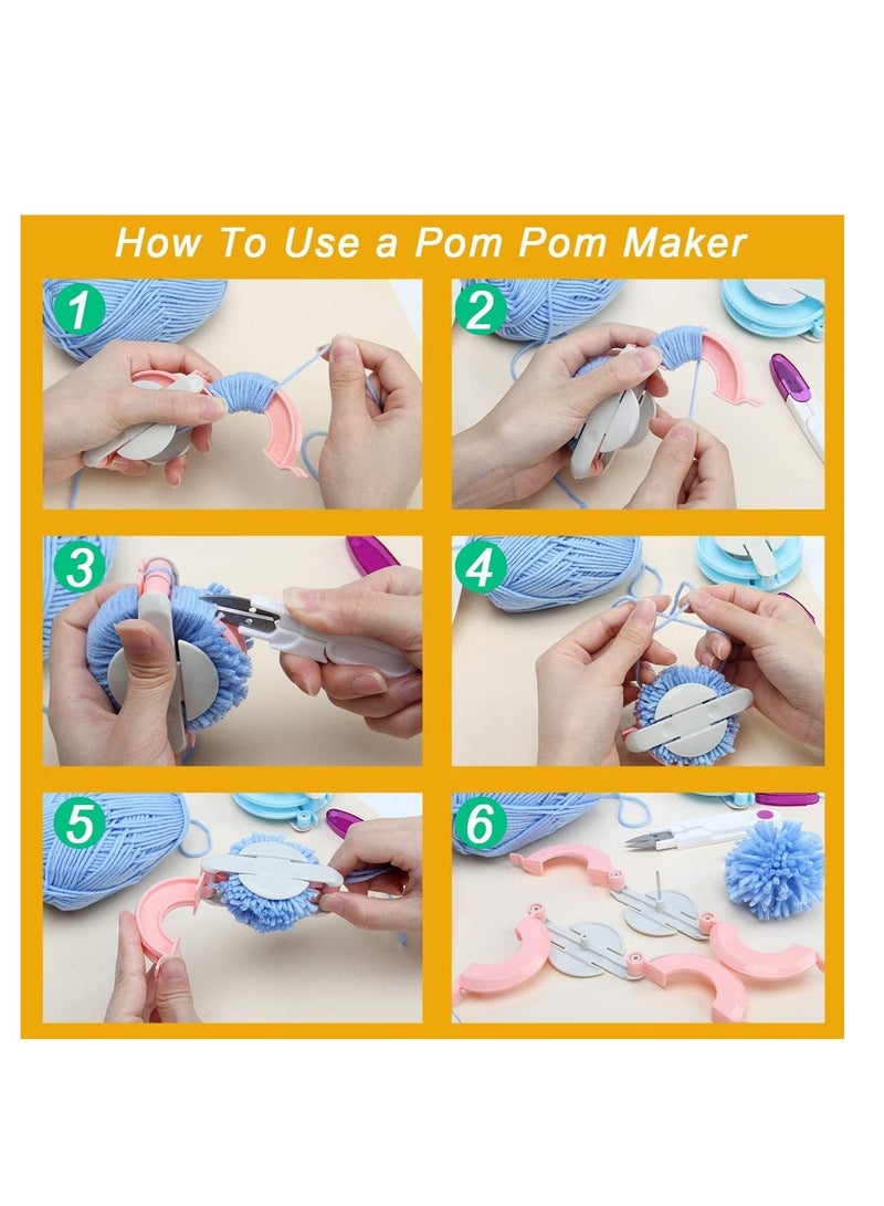 Pompom Makers 4 Size Pom Poms Maker Tool Set DIY Fluff Ball Weaver for DIY Wool Yarn Knitting Craft Project with Cutter Scissors - Image 5