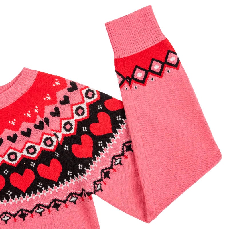 Beopjesk Heart Sweater for Women Winter Cute Long Sleeve Valentine's Day Knitted Pullover Jumper Tops (US, Alpha, Large, Regular, Regular, Pink) - Image 3