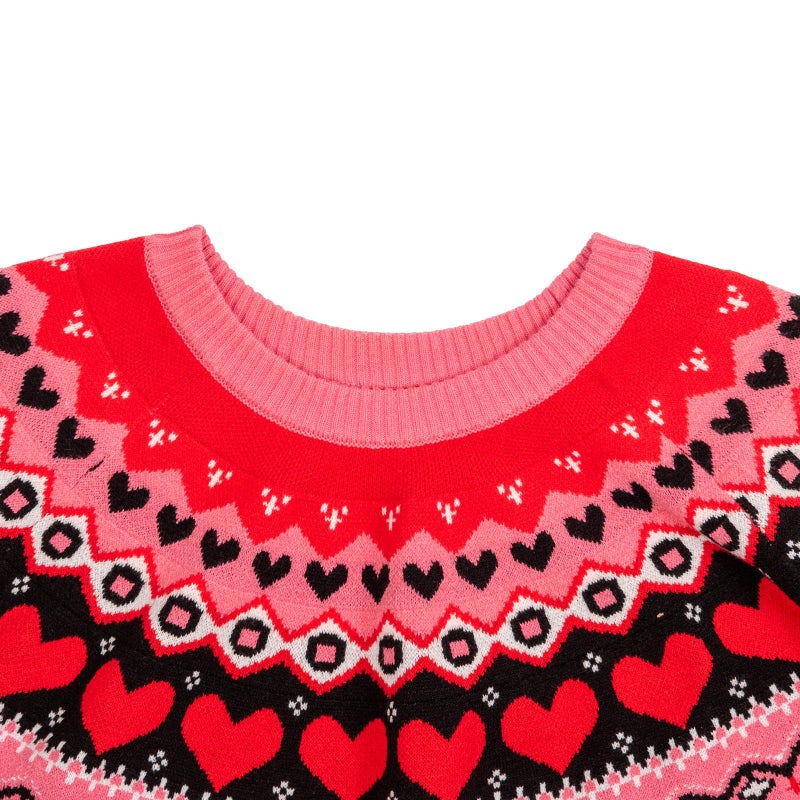 Beopjesk Heart Sweater for Women Winter Cute Long Sleeve Valentine's Day Knitted Pullover Jumper Tops (US, Alpha, Large, Regular, Regular, Pink) - Image 2