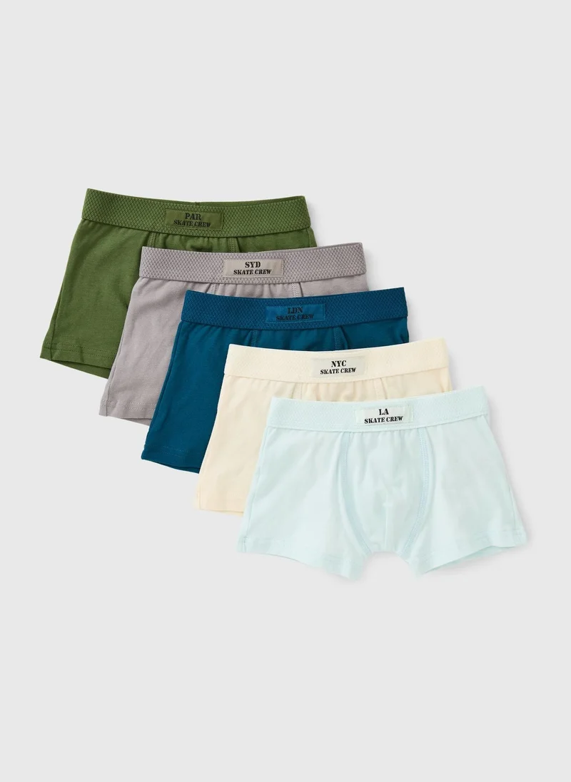 5 Pack Boys Multicolour Skate Trunks