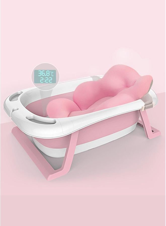 HOMESTAR Bathroom Baby Foldable Bath Tub With Bathmat Cushion And Thermometer Portable Bathtub Shower Basin Non-Slip Support Leg for 0-8 Years Boy Girl - Image 1