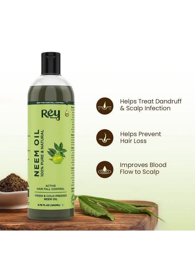 Rey Naturals Cold Pressed Pure Neem Oil For Hair Dandruff | Neem Oil For Skin | Neem Hair Oil For Hair Growth | Neem Oil For Hair Lice And Nits | Neem Oil Pure For Body Massage & Acne - 200Ml - Image 2