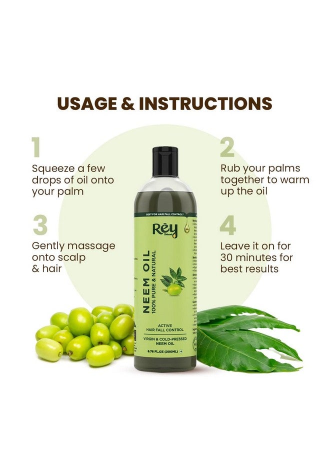 Rey Naturals Cold Pressed Pure Neem Oil For Hair Dandruff | Neem Oil For Skin | Neem Hair Oil For Hair Growth | Neem Oil For Hair Lice And Nits | Neem Oil Pure For Body Massage & Acne - 200Ml - Image 4