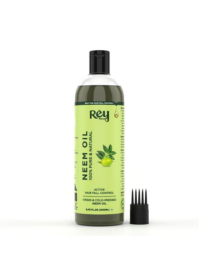 Rey Naturals Cold Pressed Pure Neem Oil For Hair Dandruff | Neem Oil For Skin | Neem Hair Oil For Hair Growth | Neem Oil For Hair Lice And Nits | Neem Oil Pure For Body Massage & Acne - 200Ml - Image 1