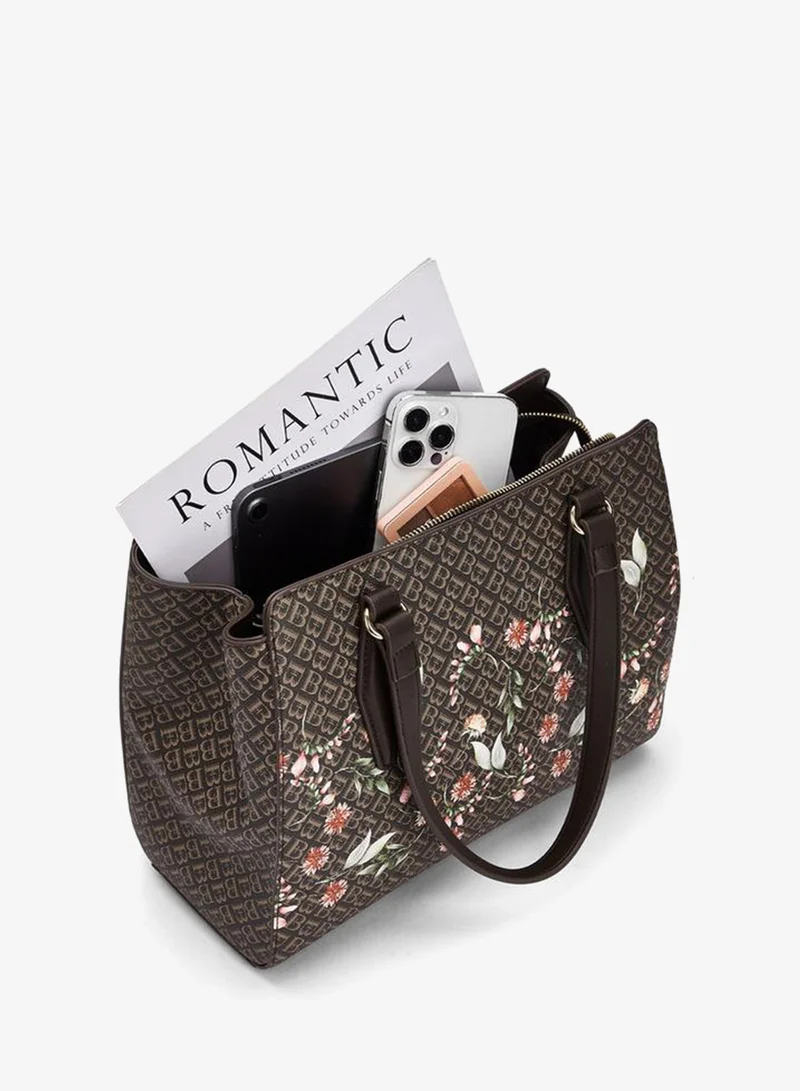 Flora Bella By Shoexpress BROWN Flora Bella Monogram Floral Print Tote Bag with Handles for Women | Best Price UAE