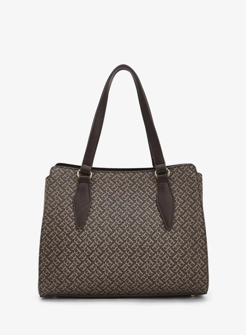 Flora Bella By Shoexpress BROWN Flora Bella Monogram Floral Print Tote Bag with Handles for Women | Best Price UAE