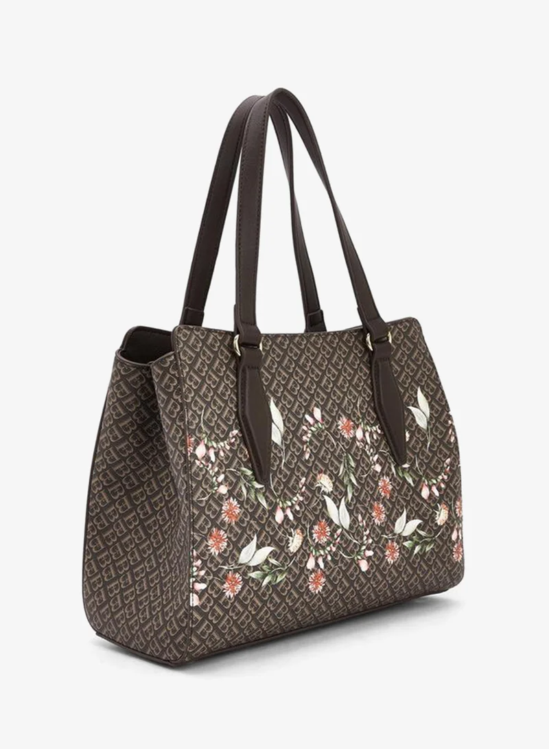Flora Bella By Shoexpress BROWN Flora Bella Monogram Floral Print Tote Bag with Handles for Women | Best Price UAE
