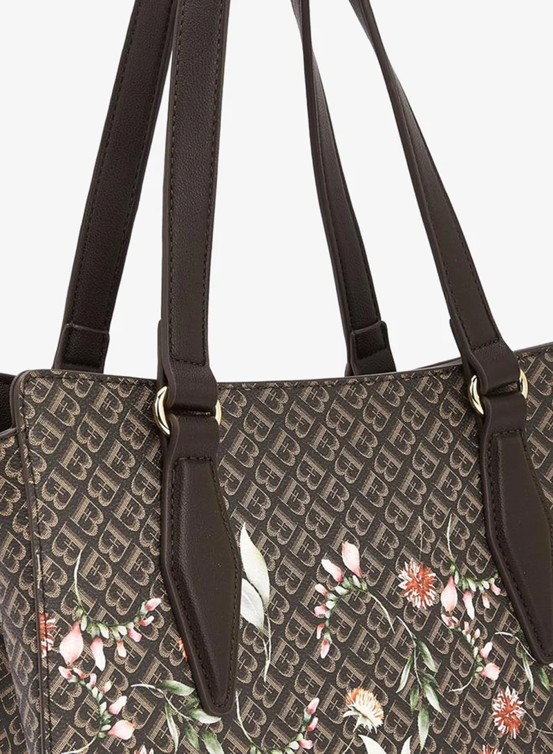Flora Bella By Shoexpress BROWN Flora Bella Monogram Floral Print Tote Bag with Handles for Women | Best Price UAE