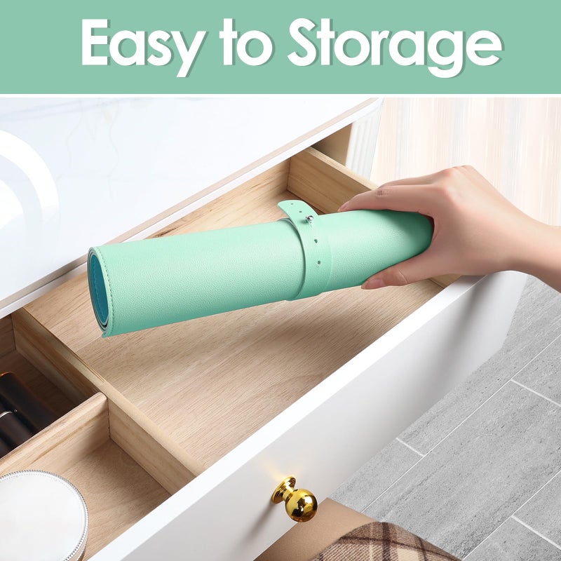 TOHONFOO Makeup Mat for Vanity to Protect Desk Top 23.6 x 11.8 in, Dual-Sided Makeup Mat, Easy to Clean Desk Pad - Waterproof and Oilproof Vanity Accessories (Calamine Blue and Mint Green) - Image 5