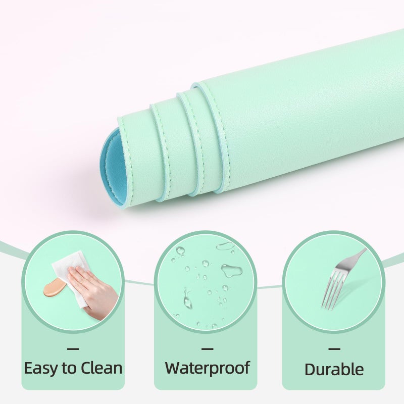 TOHONFOO Makeup Mat for Vanity to Protect Desk Top 23.6 x 11.8 in, Dual-Sided Makeup Mat, Easy to Clean Desk Pad - Waterproof and Oilproof Vanity Accessories (Calamine Blue and Mint Green) - Image 4