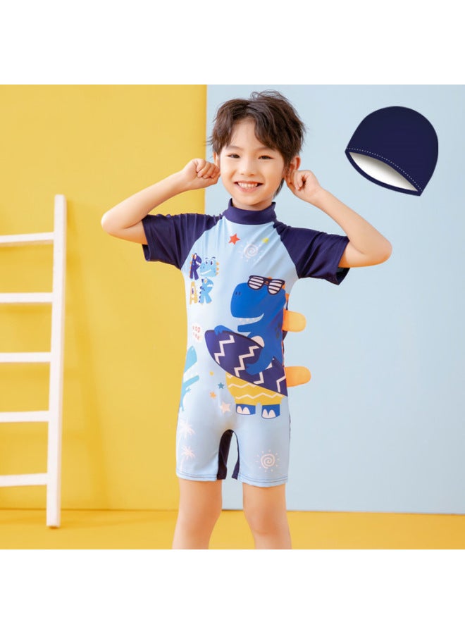 إسكدنيا ملابس سباحة للأطفال برسوم كارتونية لطيفة، ملابس سباحة للأولاد الصغار والمتوسطة الحجم بأكمام قصيرة، ملابس سباحة محافظة للأولاد الصغار - اللون: Note Dragon Plus، مقاس القبعة: XXL (9-11 سنة) - Image 5