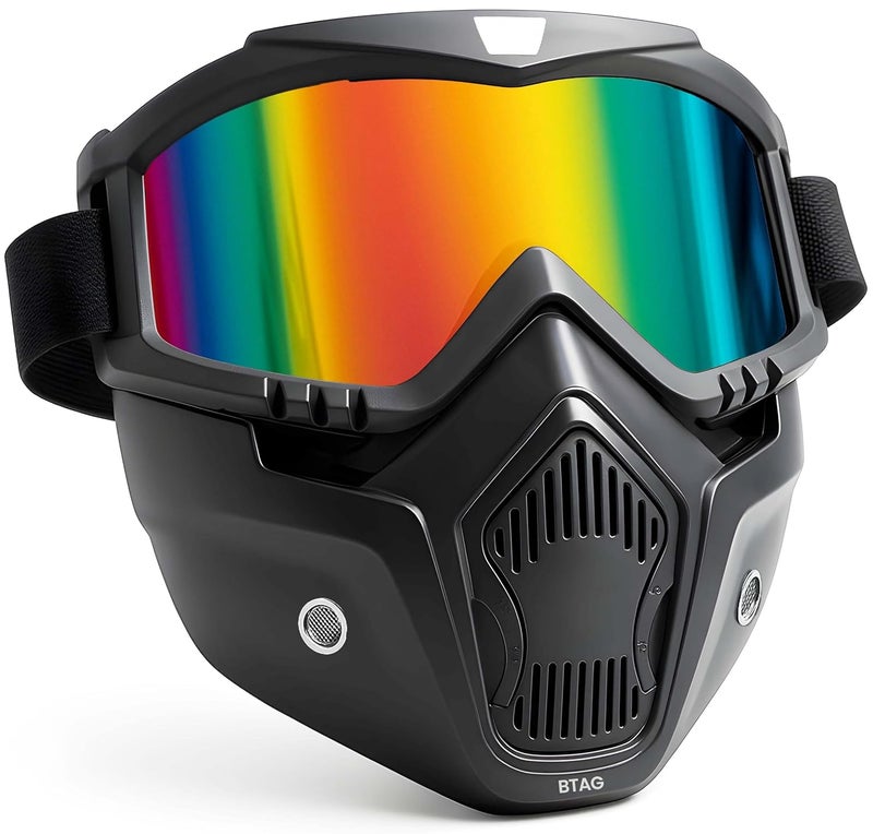 Btag Anti Scratch UV Protective Motorcycle Face Mask with Detachable Goggles | Anti-Fog UV Protection Riding Mask with Removable Breathable Filter | Full Face Windproof Shield for Biking.(Rainbow) - Image 1
